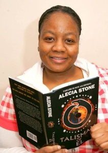 Author Alecia Stone with her novel